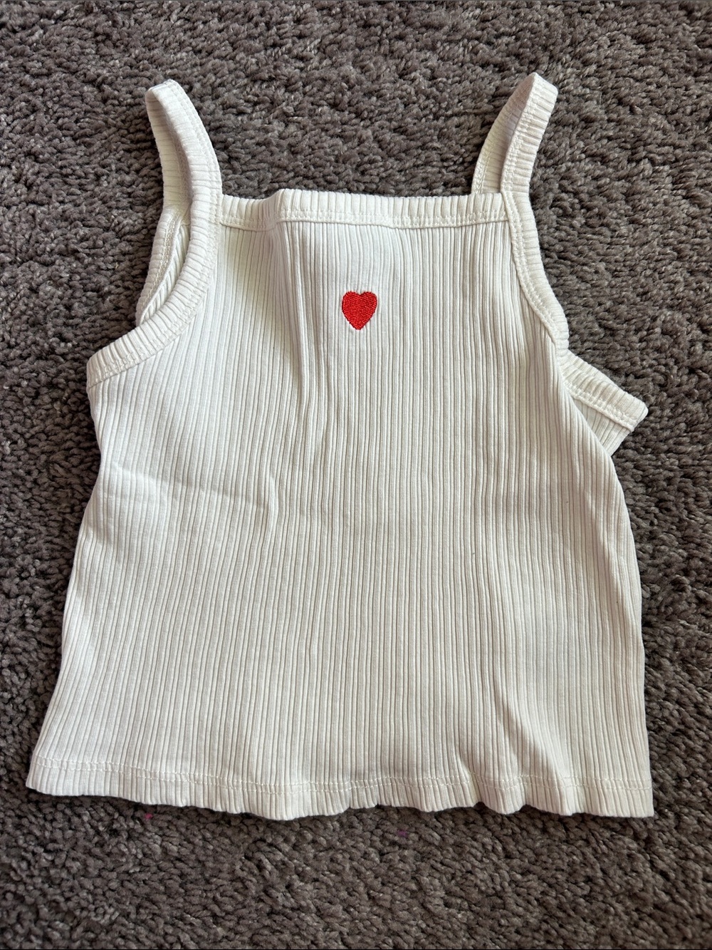 H&M Cream Ribbed Tank Top with Red Heart Patch
